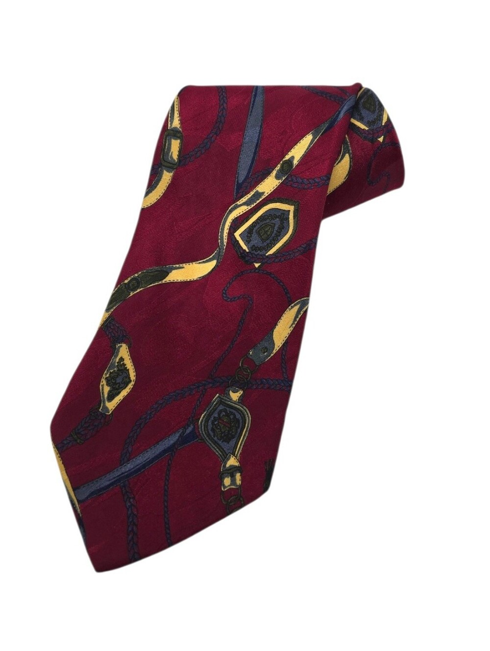 Harvey Nichols London Silk Hand Sewn Equestrian Silk Burgundy Gold Tie